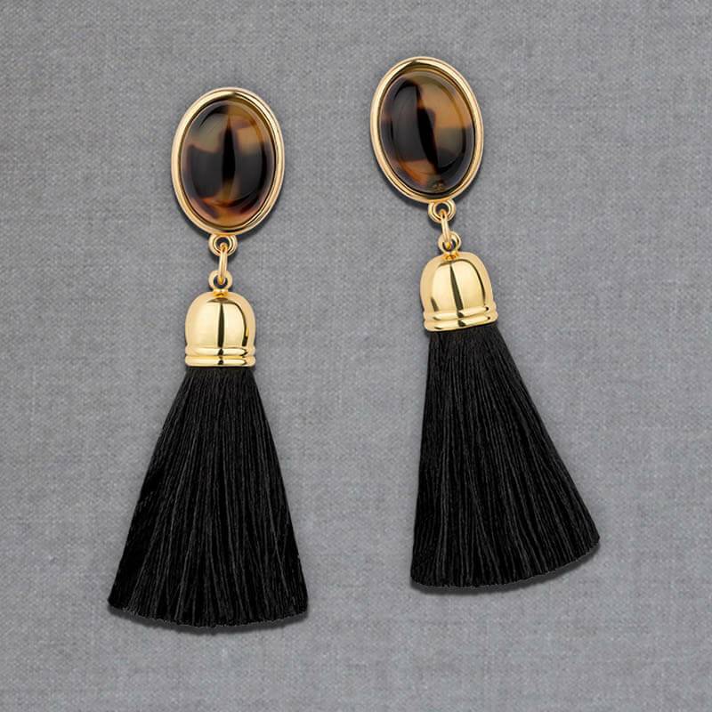 SchwesterSchwester Schwarze Ohrringe als Ohrstecker in Schildpattoptik mit schwarzer Quaste von AmuseToi Im Verkauf