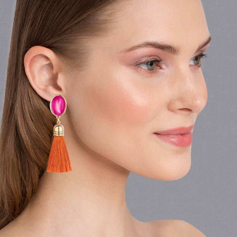 SchwesterSchwester Vergoldete Ohrclips in Pink mit Quaste in Rostorange von AmuseToi Valentinstagsangebot
