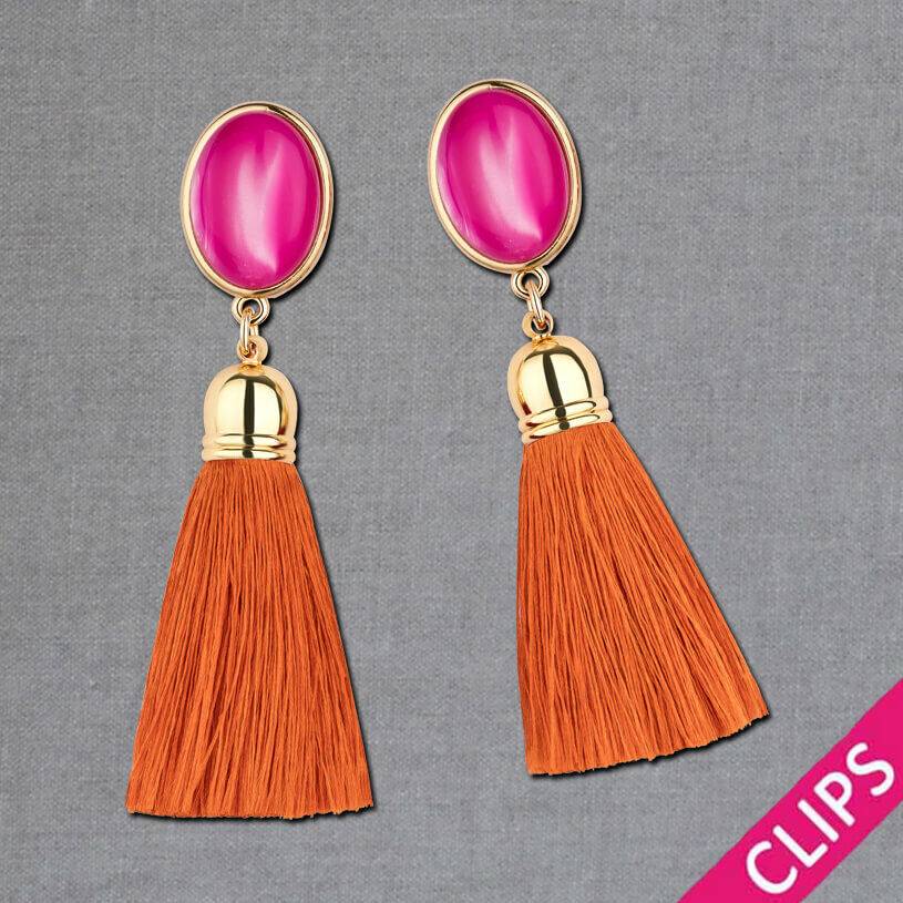 SchwesterSchwester Vergoldete Ohrclips in Pink mit Quaste in Rostorange von AmuseToi Valentinstagsangebot