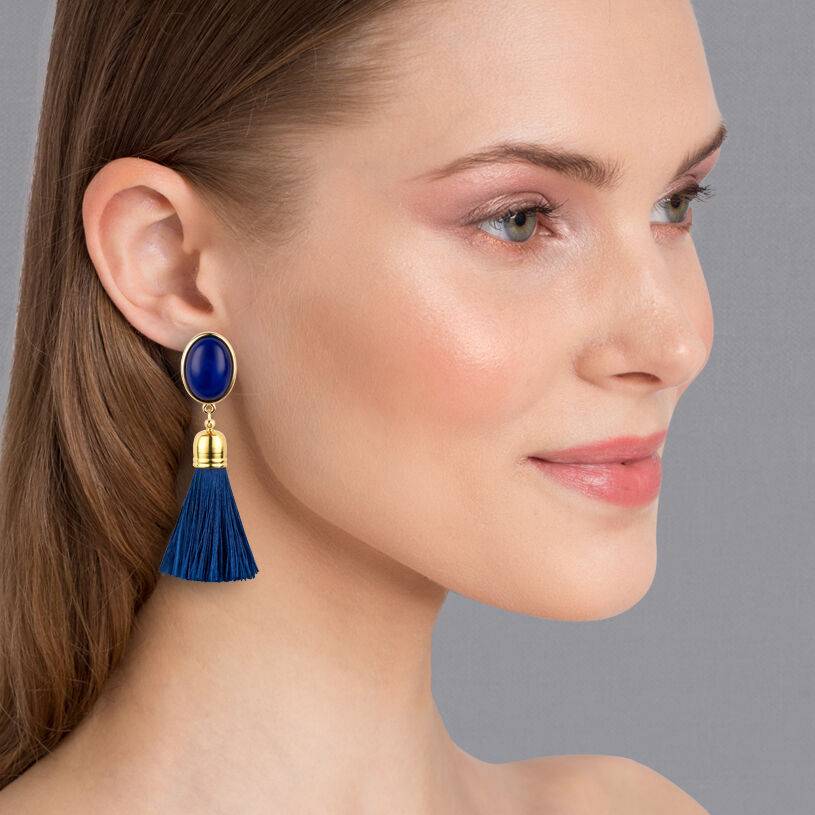 SchwesterSchwester Quasten Ohrringe als Ohrclips in Dunkelblau mit marineblauer Quaste von AmuseToi Heißer Verkauf