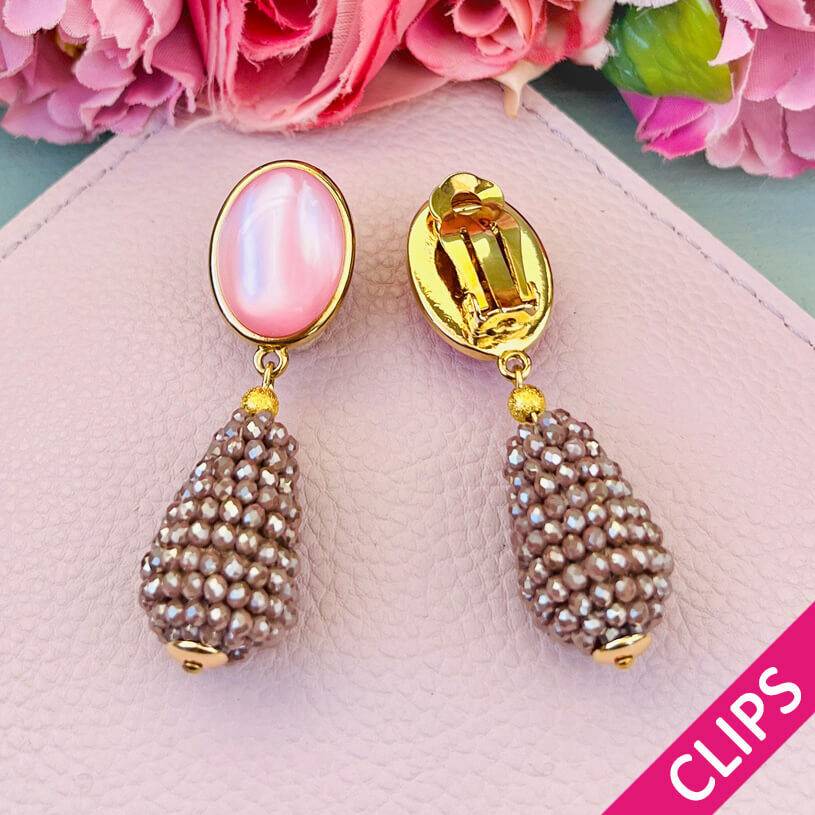 SchwesterSchwester Rosafarbene Ohrclsip mit glitzerndem champagnerfarbenem Tropfen Blitzangebot