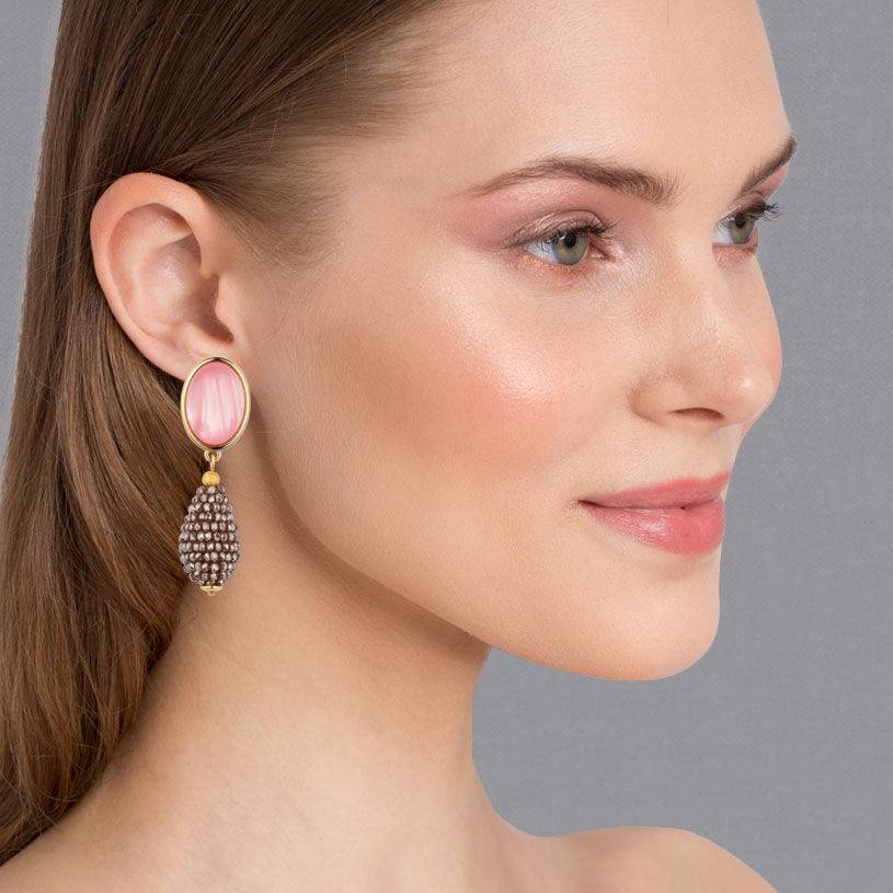 SchwesterSchwester Rosafarbene Ohrclsip mit glitzerndem champagnerfarbenem Tropfen Blitzangebot