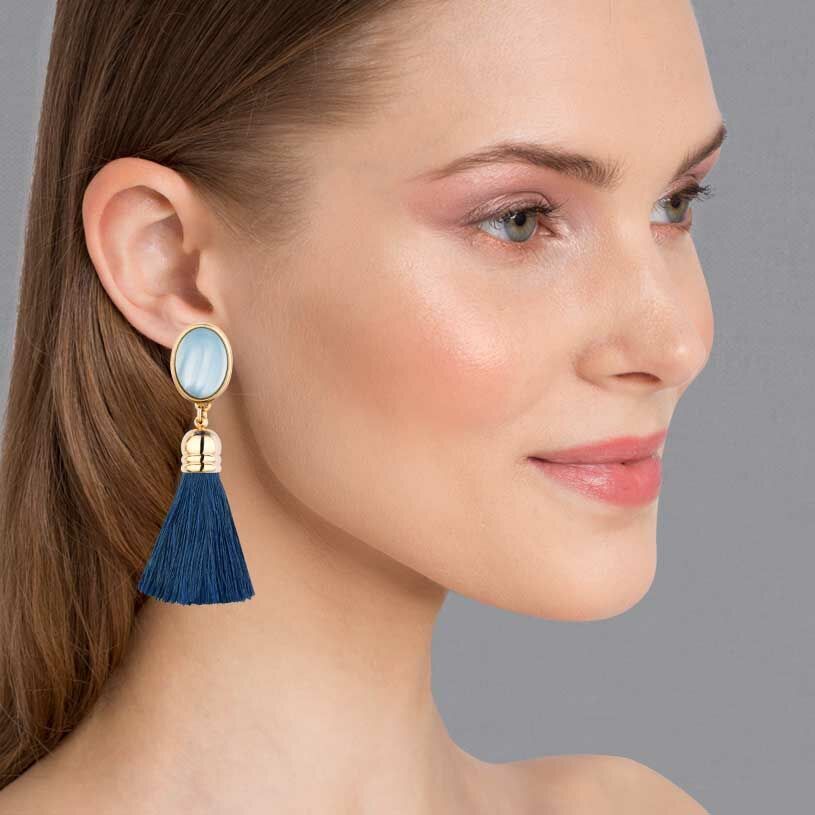 SchwesterSchwester Schimmernde hellblaue Ohrstecker mit marineblauen Quasten Letzte 2 Tage