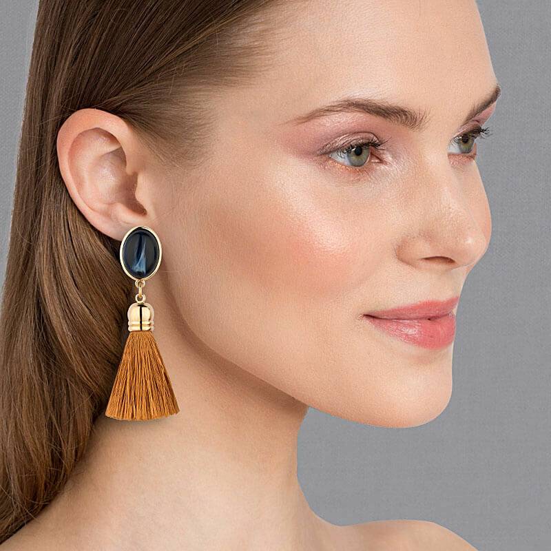 SchwesterSchwester Schimmernde Dunkelblaue Ohrstecker mit edlen Quasten in Goldbraun zollfrei