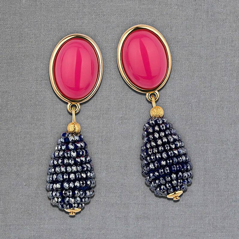 SchwesterSchwester Pinkfarbene Ohrstecker mit glitzerndem dunkelblauen Tropfen von AmuseToi Sonderangebot