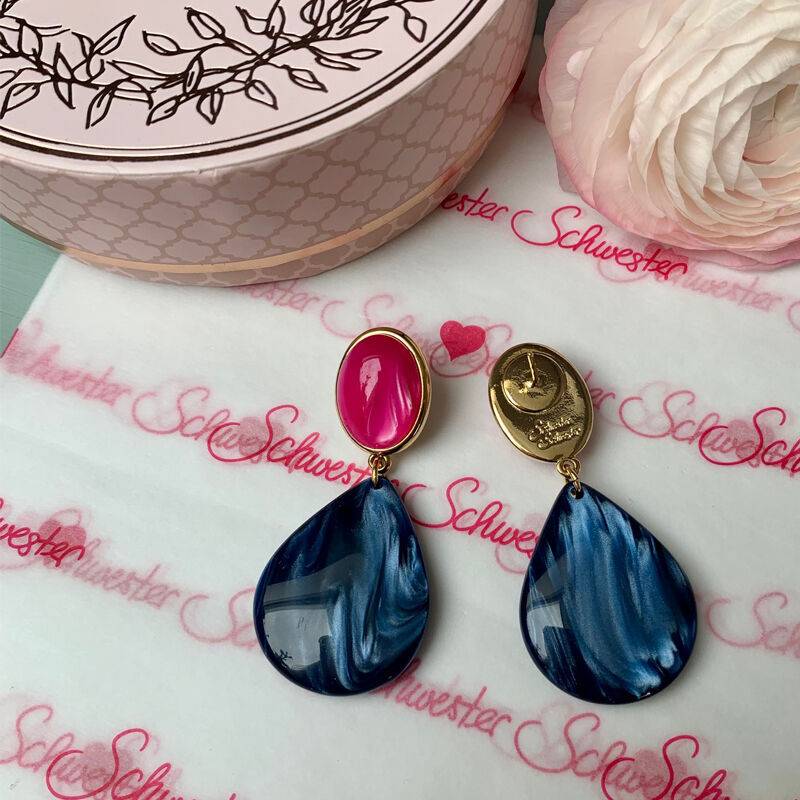 SchwesterSchwester Pinke Ohrstecker mit dunkelblauen Tropfen von AmuseToi Neuheiten