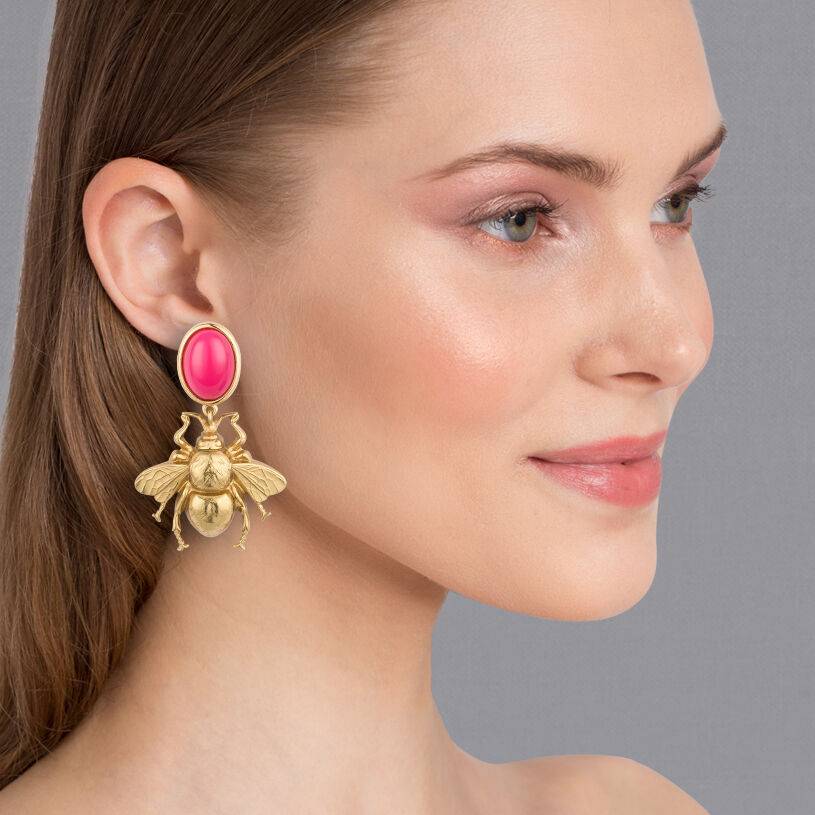 SchwesterSchwester Pinkfarbener Ohrstecker mit goldener Hummel von AmuseToi Bestseller