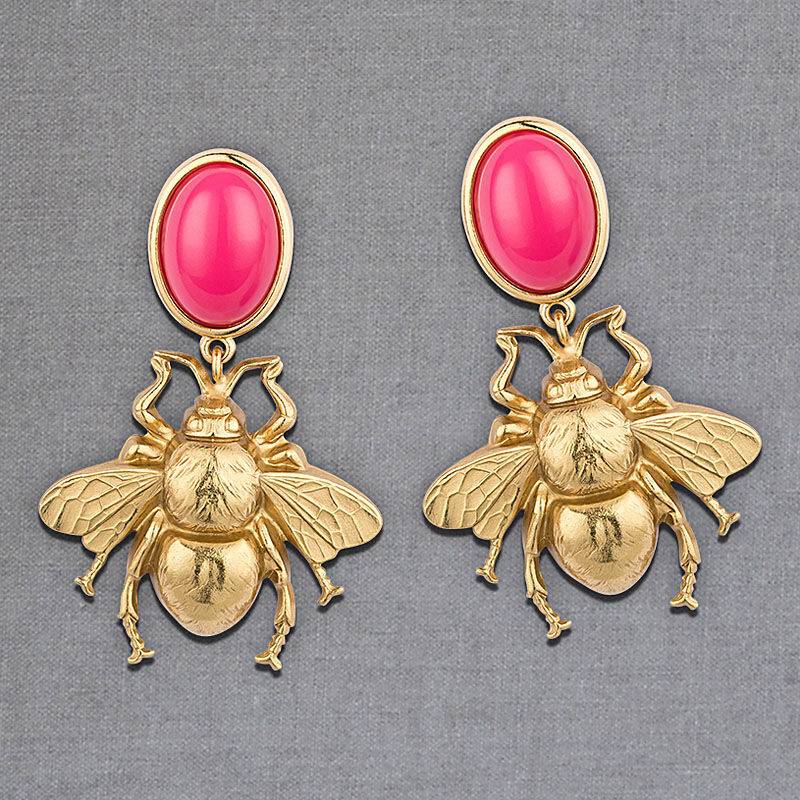 SchwesterSchwester Pinkfarbener Ohrstecker mit goldener Hummel von AmuseToi Bestseller