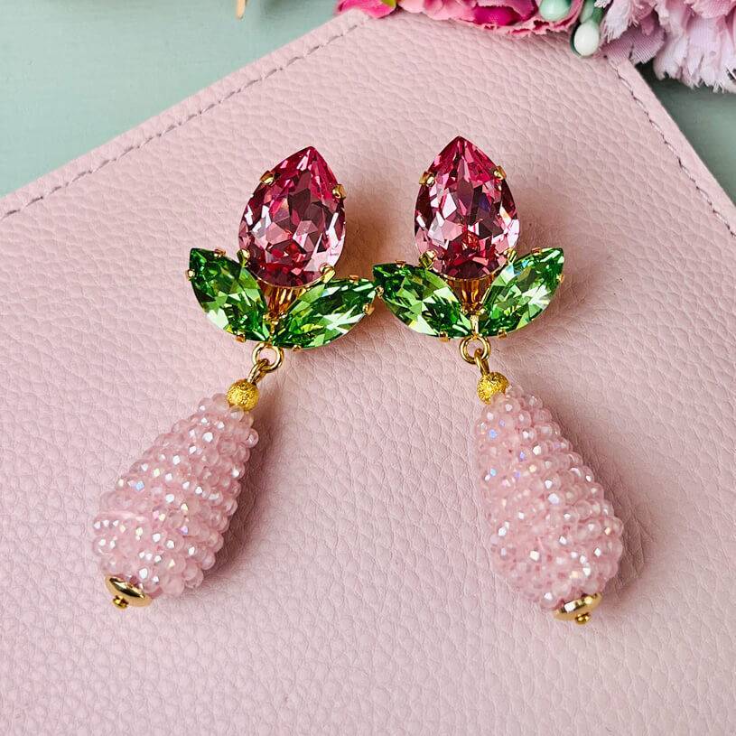 SchwesterSchwester Funkelnde Ohrstecker in Rosa und Grün mit glitzernden Tropfen Letzte 3 Tage