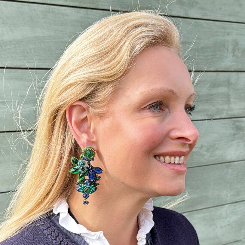 SchwesterSchwester Vorbestellbar - Große Soutache-Ohrringe in Grün und Dunkelblau Große Rabatte