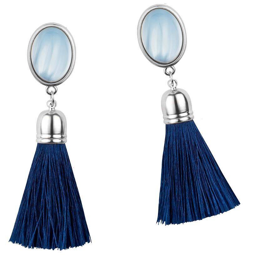 SchwesterSchwester Schimmernde hellblaue Ohrstecker mit marineblauen Quasten in Silberfarben Discount Store für neue Produkte