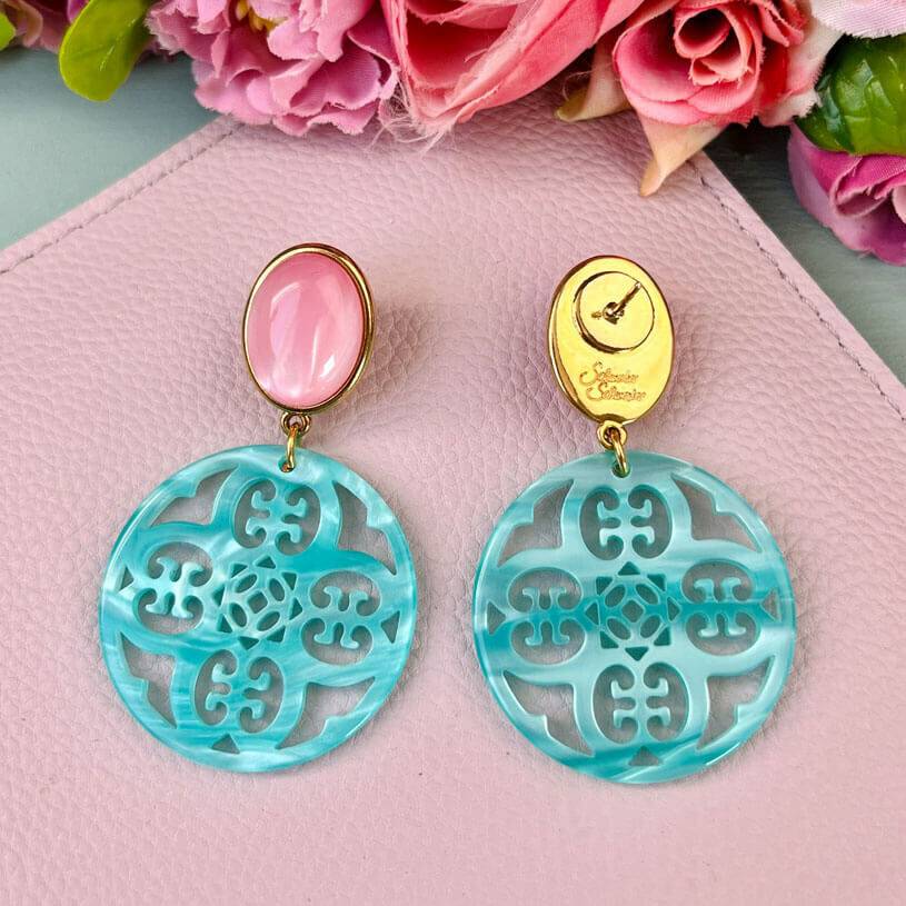SchwesterSchwester Rosafarbene Ohrringe Papadopoli als Ohrstecker mit rundem Ornament in Türkis von AmuseToi Super Rabatt