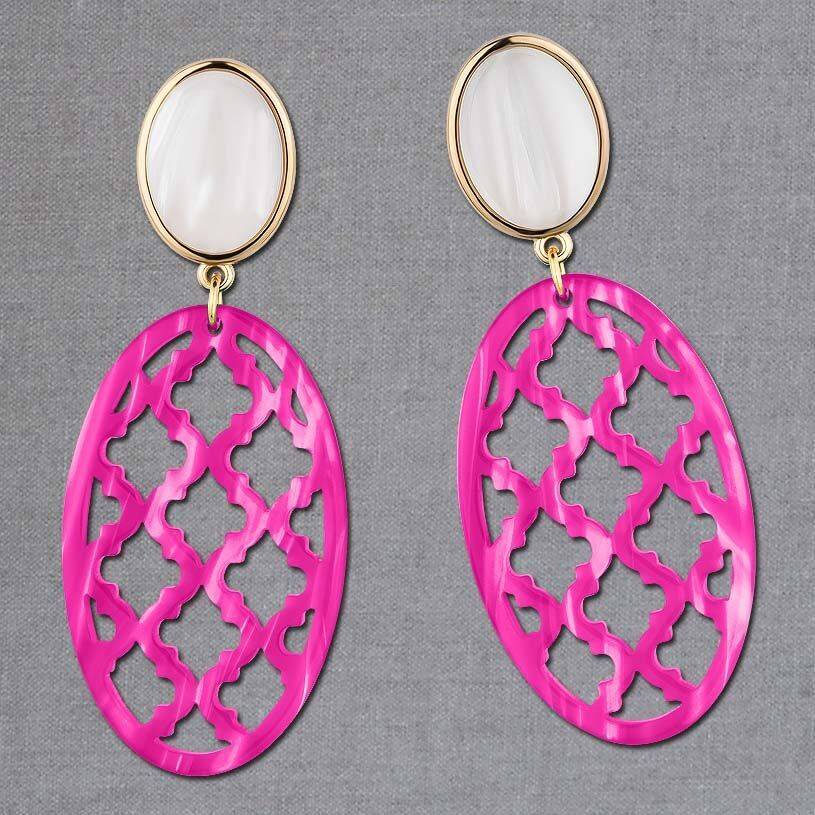 SchwesterSchwester Vergoldete Ohrstecker in wunderschönem Perlmutt mit Oval in Pink im Marrakesch-Stil 50% Rabatt mit kostenlosem Versand