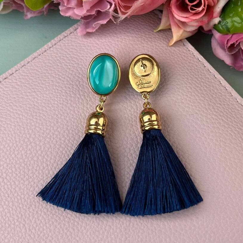 SchwesterSchwester Vergoldete Ohrstecker in Türkis mit Quaste in Marineblau von AmuseToi Schlussverkauf