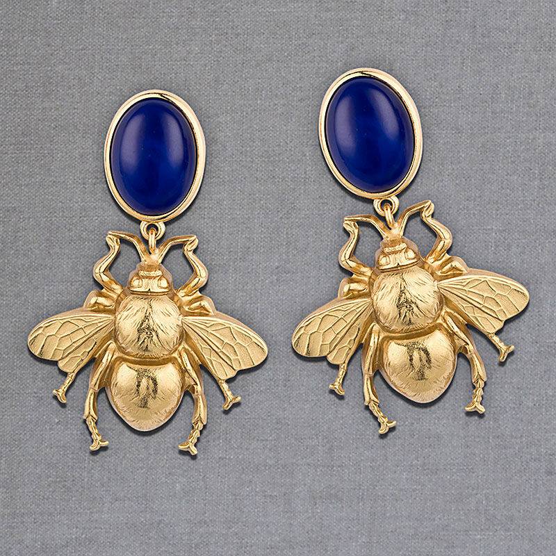 SchwesterSchwester Dunkelblauer Ohrstecker mit vergoldeter Hummel von AmuseToi Lagerräumung