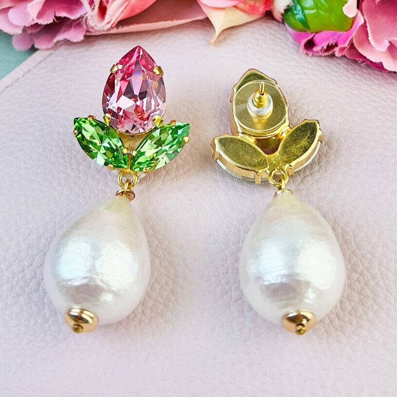 SchwesterSchwester Funkelnde Ohrstecker in Rosa und Grün mit federleichten Baumwolltropfen Hotsell