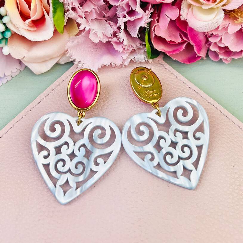 SchwesterSchwester Schöne Herz-Ohrringe mit pinken Ohrsteckern und Herz-Ornamenten in Hellblau Schlussverkauf